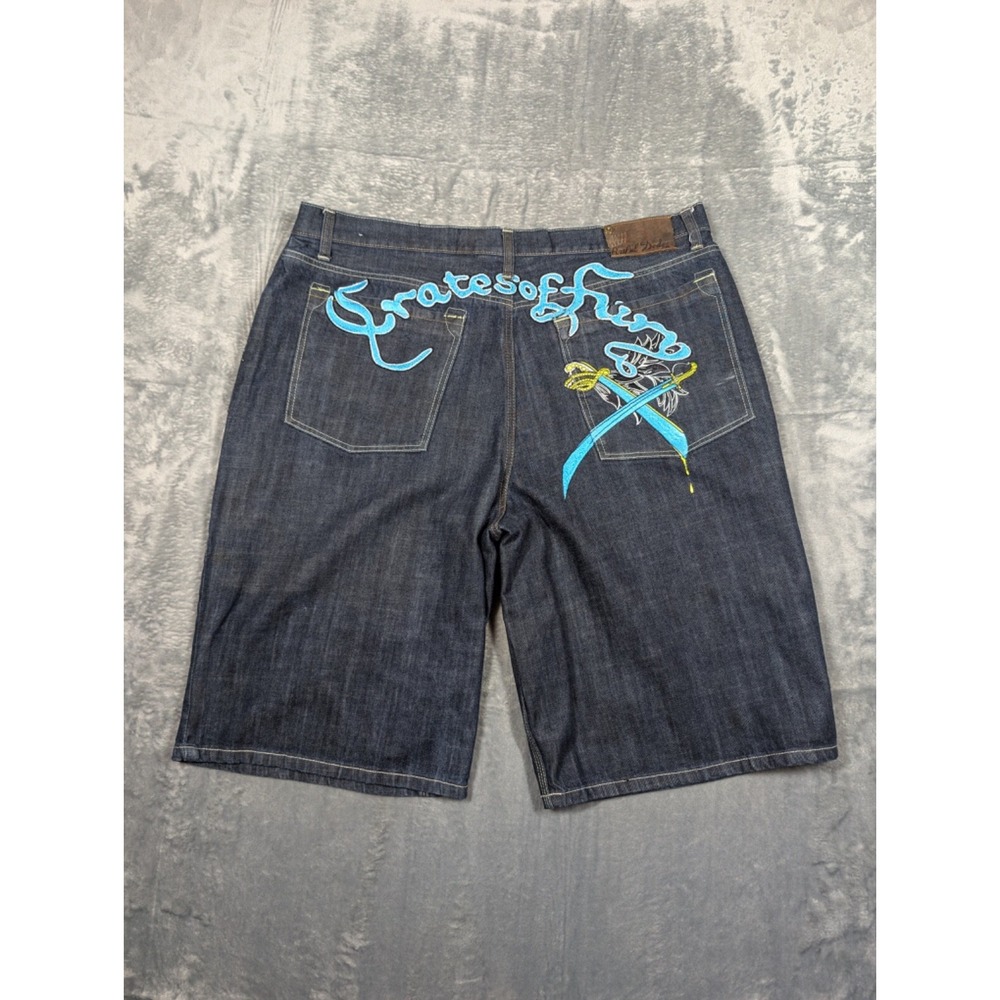 Artful Dodger Shorts Men 42x13 Dual Swords Baggy Skater Denim Y2K Streetwear